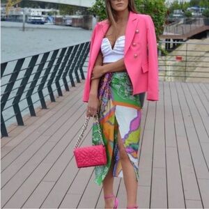 ZARA Mixed Print High Waisted Midi Skirt With Knot Pareo Green Paisley